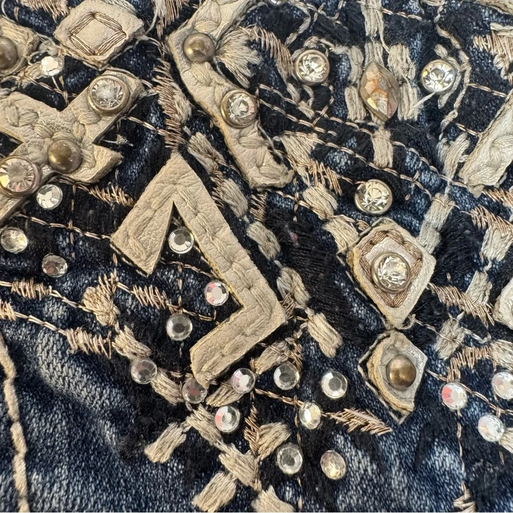 Miss Me Women's Ankle Mid Rise Skinny Rhinestones Embellished Denim Blue Jeans - Picture 3 of 11